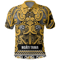 Aotearoa Iwi Ngāti Tama ki Te Waipounamu Trust Polo Shirt Maori Wharenui House Tribal Pattern LT9 Gold - Polynesian Pride