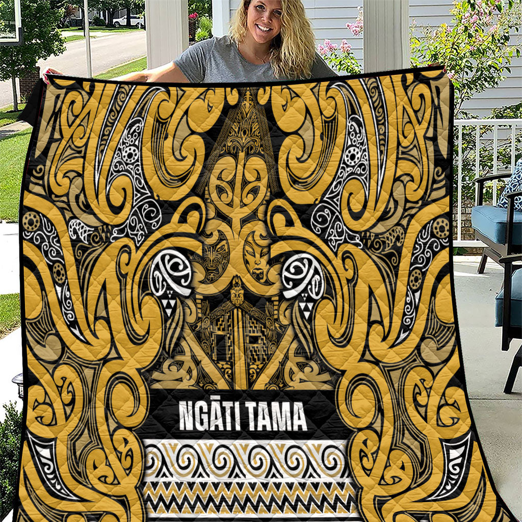 Aotearoa Iwi Ngāti Tama ki Te Waipounamu Trust Quilt Maori Wharenui House Tribal Pattern LT9 Gold - Polynesian Pride