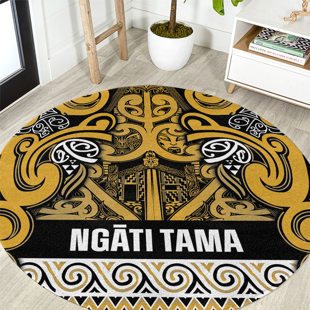 Aotearoa Iwi Ngāti Tama ki Te Waipounamu Trust Round Carpet Maori Wharenui House Tribal Pattern LT9 Gold - Polynesian Pride