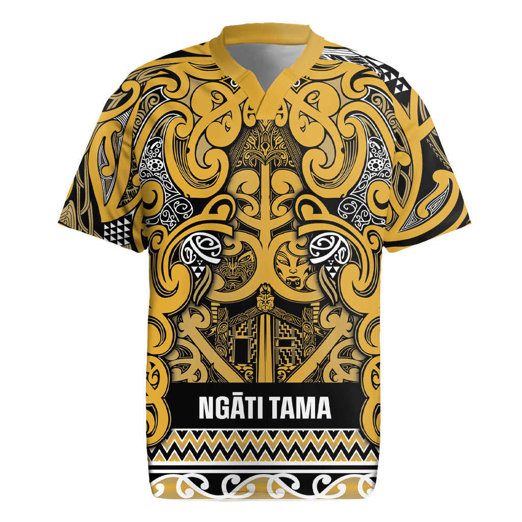 Aotearoa Iwi Ngāti Tama ki Te Waipounamu Trust Rugby Jersey Maori Wharenui House Tribal Pattern LT9 Gold - Polynesian Pride