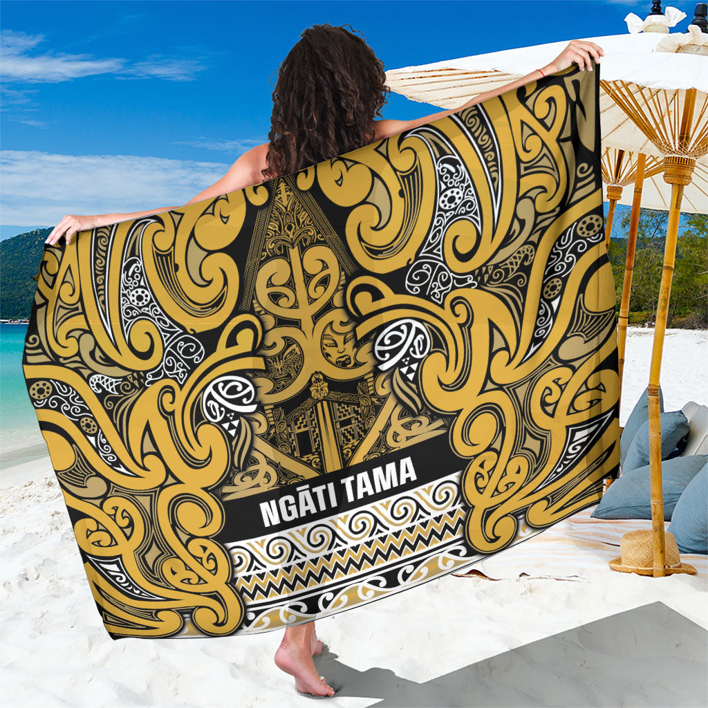 Aotearoa Iwi Ngāti Tama ki Te Waipounamu Trust Sarong Maori Wharenui House Tribal Pattern LT9 One Size 44 x 66 inches Gold - Polynesian Pride
