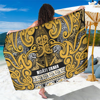 Aotearoa Iwi Ngāti Tama ki Te Waipounamu Trust Sarong Maori Wharenui House Tribal Pattern LT9 One Size 44 x 66 inches Gold - Polynesian Pride
