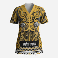 Aotearoa Iwi Ngāti Tama ki Te Waipounamu Trust Scrub Top Maori Wharenui House Tribal Pattern LT9 Adult Gold - Polynesian Pride