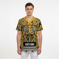 Aotearoa Iwi Ngāti Tama ki Te Waipounamu Trust Scrub Top Maori Wharenui House Tribal Pattern LT9 - Polynesian Pride