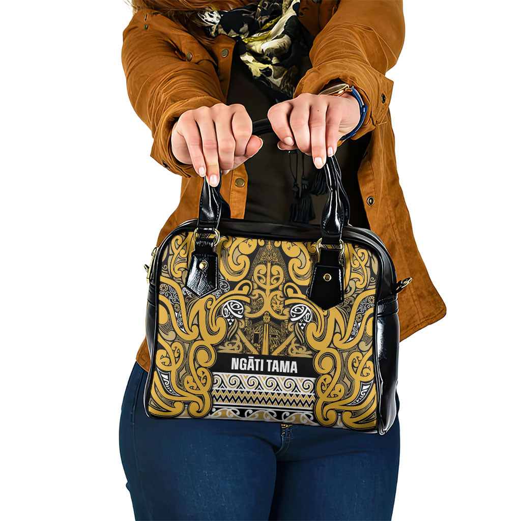 Aotearoa Iwi Ngāti Tama ki Te Waipounamu Trust Shoulder Handbag Maori Wharenui House Tribal Pattern LT9 One Size Gold - Polynesian Pride