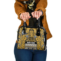 Aotearoa Iwi Ngāti Tama ki Te Waipounamu Trust Shoulder Handbag Maori Wharenui House Tribal Pattern LT9 One Size Gold - Polynesian Pride