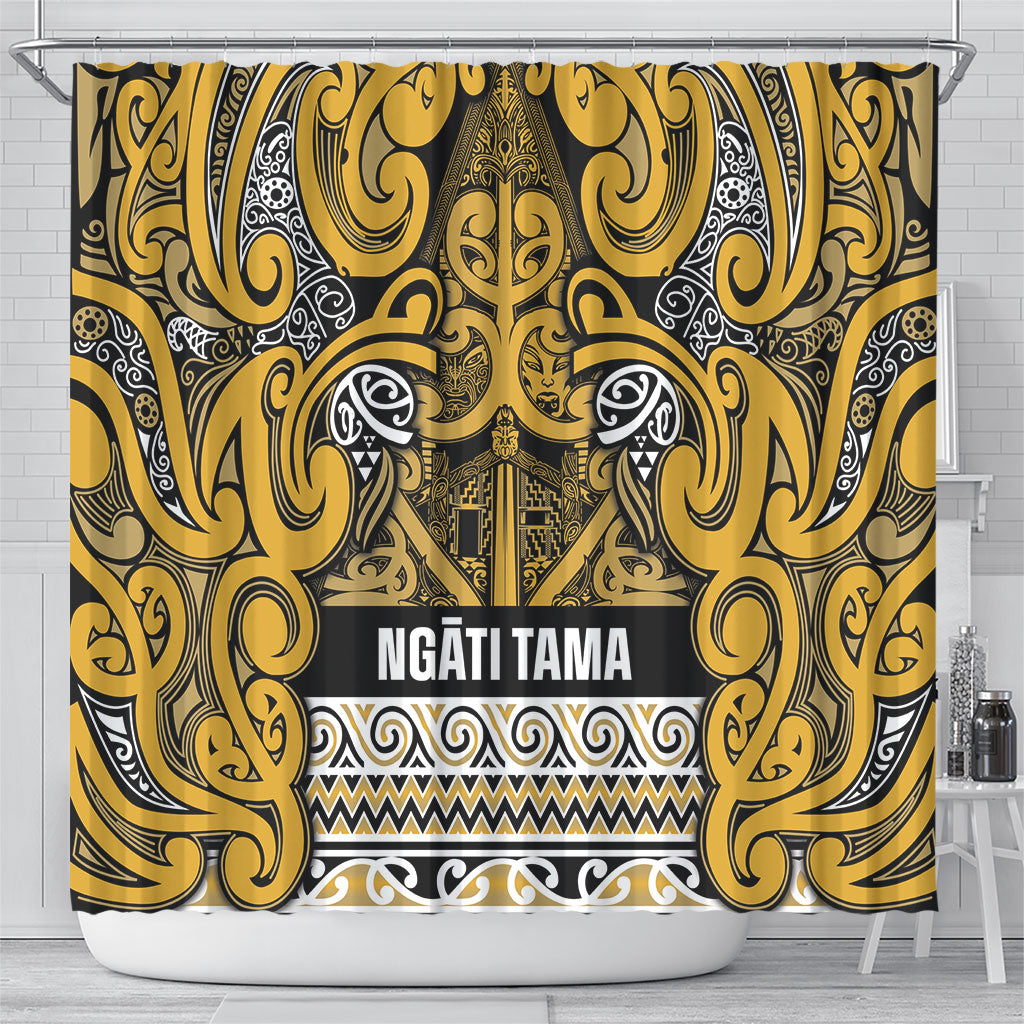 Aotearoa Iwi Ngāti Tama ki Te Waipounamu Trust Shower Curtain Maori Wharenui House Tribal Pattern LT9 - Polynesian Pride