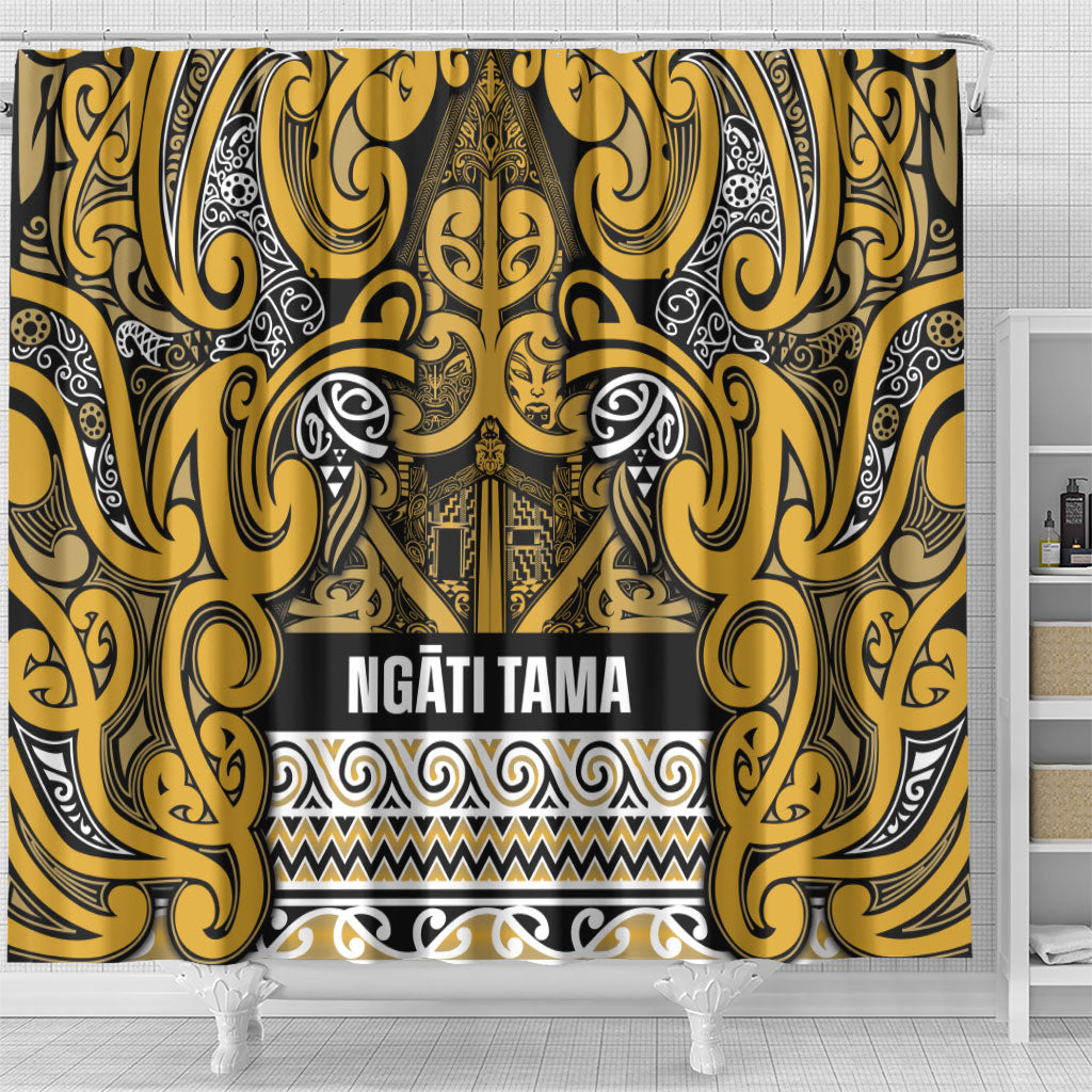 Aotearoa Iwi Ngāti Tama ki Te Waipounamu Trust Shower Curtain Maori Wharenui House Tribal Pattern LT9 - Polynesian Pride