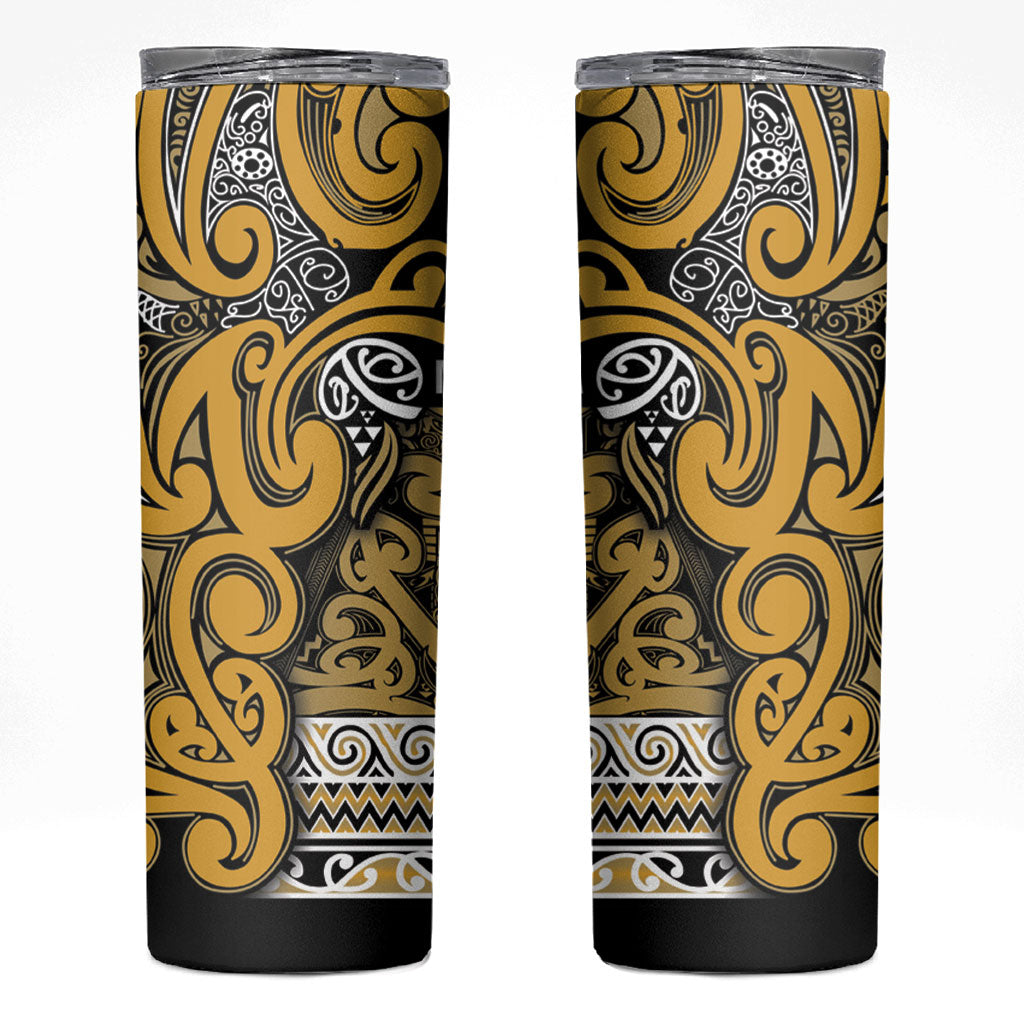 Aotearoa Iwi Ngāti Tama ki Te Waipounamu Trust Skinny Tumbler Maori Wharenui House Tribal Pattern LT9 Gold - Polynesian Pride