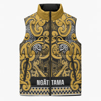 Aotearoa Iwi Ngāti Tama ki Te Waipounamu Trust Sleeveless Puffer Jacket Maori Wharenui House Tribal Pattern LT9 Unisex Gold - Polynesian Pride