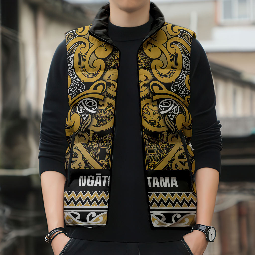 Aotearoa Iwi Ngāti Tama ki Te Waipounamu Trust Sleeveless Puffer Jacket Maori Wharenui House Tribal Pattern LT9 - Polynesian Pride