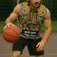 Aotearoa Iwi Ngāti Tama ki Te Waipounamu Trust Sleeveless Zip Hoodie Maori Wharenui House Tribal Pattern LT9 - Polynesian Pride