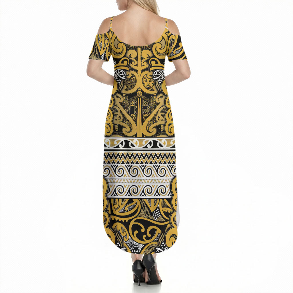 Aotearoa Iwi Ngāti Tama ki Te Waipounamu Trust Summer Maxi Dress Maori Wharenui House Tribal Pattern LT9 - Polynesian Pride