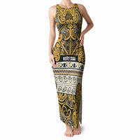 Aotearoa Iwi Ngāti Tama ki Te Waipounamu Trust Tank Maxi Dress Maori Wharenui House Tribal Pattern LT9 Women Gold - Polynesian Pride