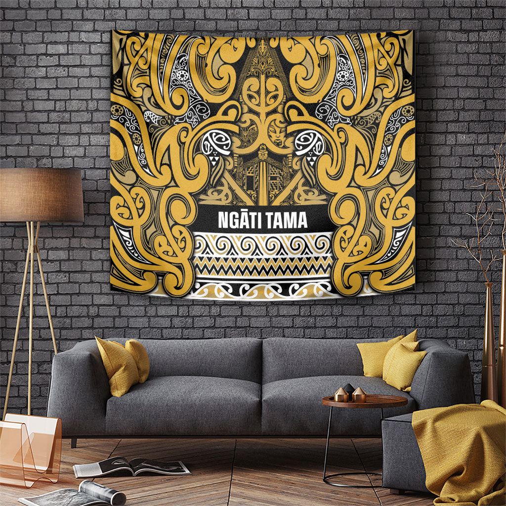 Aotearoa Iwi Ngāti Tama ki Te Waipounamu Trust Tapestry Maori Wharenui House Tribal Pattern LT9 Gold - Polynesian Pride