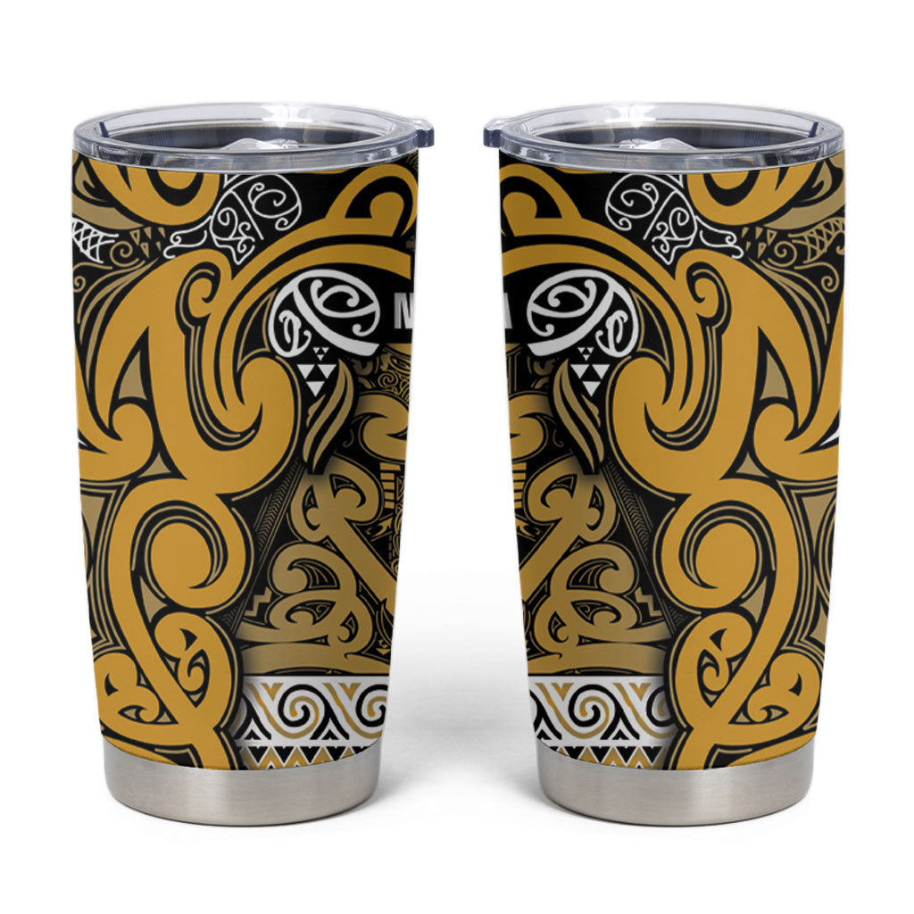 Aotearoa Iwi Ngāti Tama ki Te Waipounamu Trust Tumbler Cup Maori Wharenui House Tribal Pattern LT9 Gold - Polynesian Pride