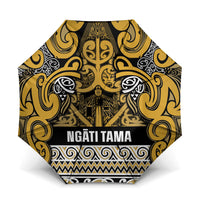 Aotearoa Iwi Ngāti Tama ki Te Waipounamu Trust Umbrella Maori Wharenui House Tribal Pattern LT9 One Size Folded 11.42 inch Opened Diameter 37.4 inch Gold - Polynesian Pride