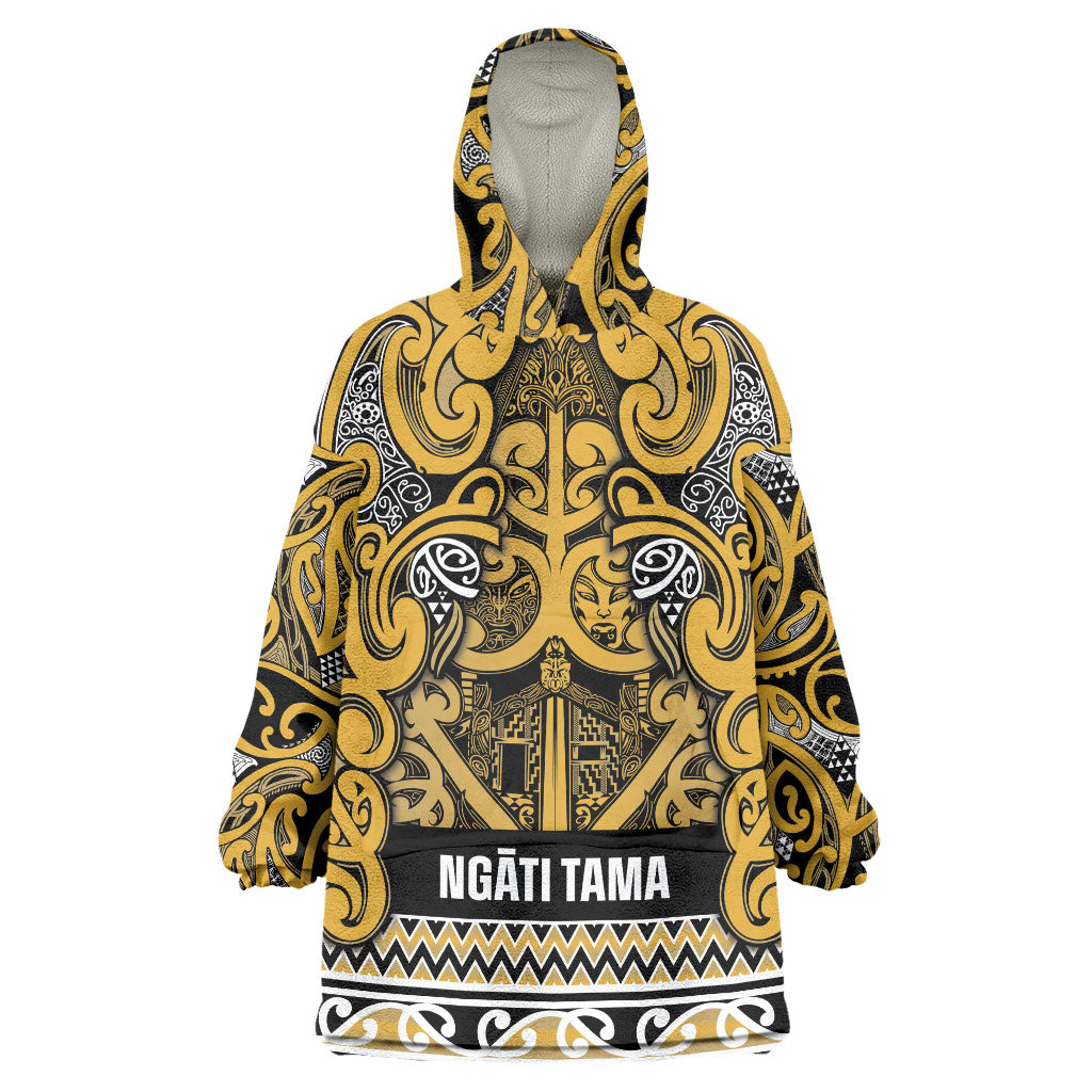 Aotearoa Iwi Ngāti Tama ki Te Waipounamu Trust Wearable Blanket Hoodie Maori Wharenui House Tribal Pattern LT9 One Size Gold - Polynesian Pride
