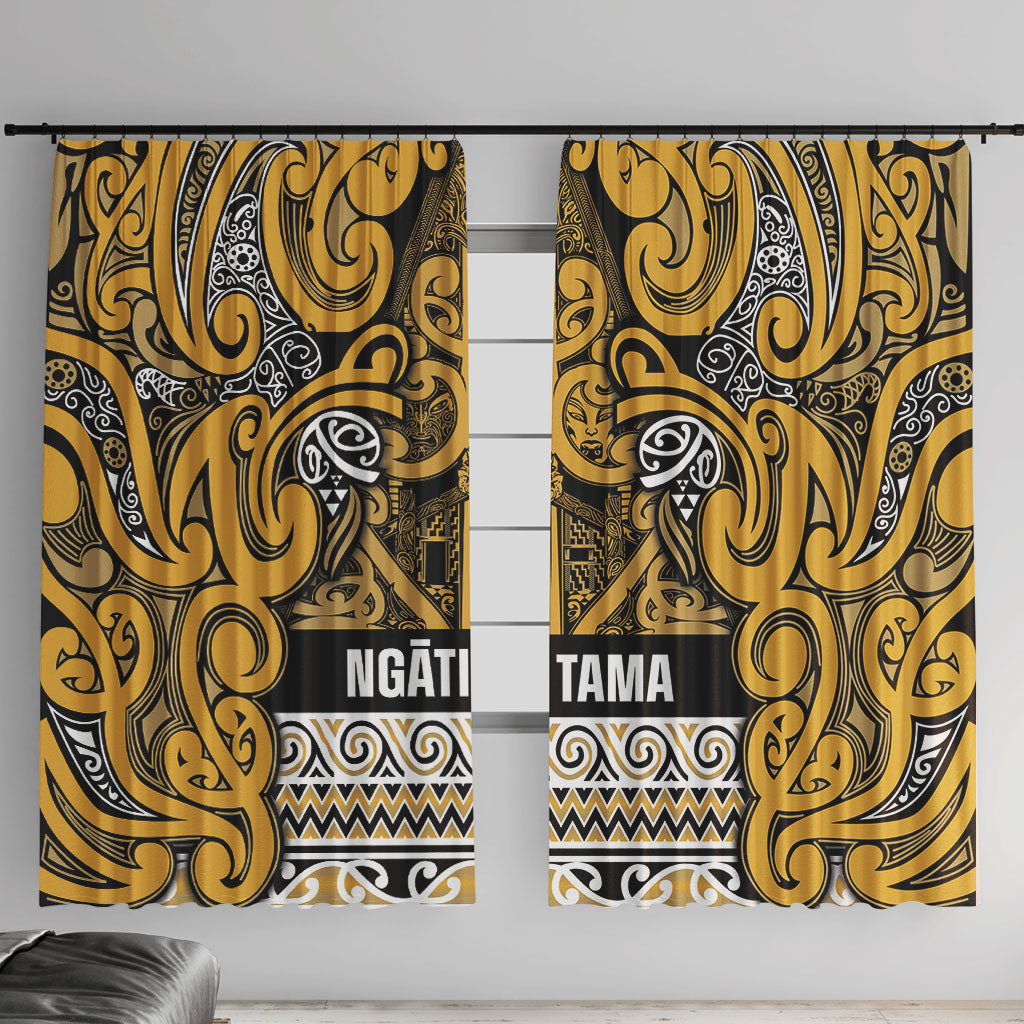Aotearoa Iwi Ngāti Tama ki Te Waipounamu Trust Window Curtain Maori Wharenui House Tribal Pattern LT9 With Hooks Gold - Polynesian Pride
