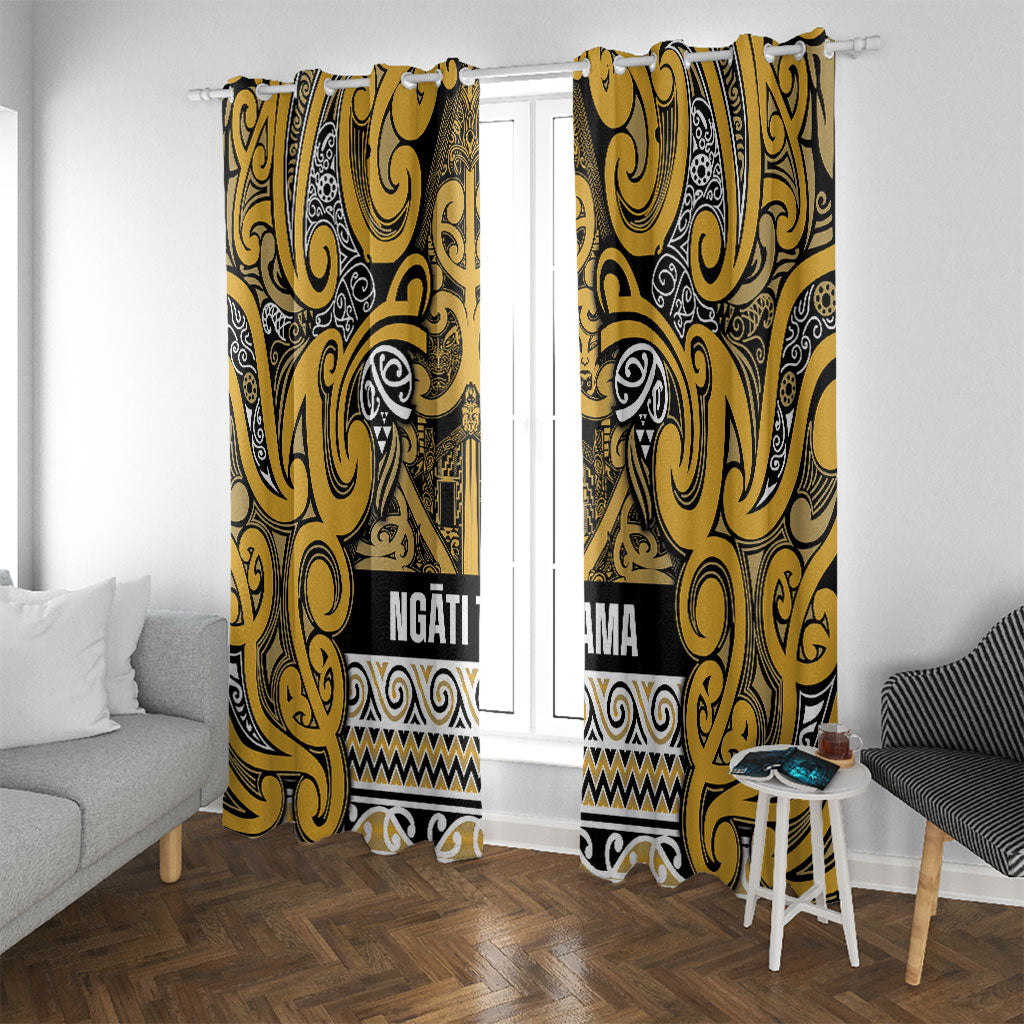 Aotearoa Iwi Ngāti Tama ki Te Waipounamu Trust Window Curtain Maori Wharenui House Tribal Pattern LT9 With Grommets Gold - Polynesian Pride