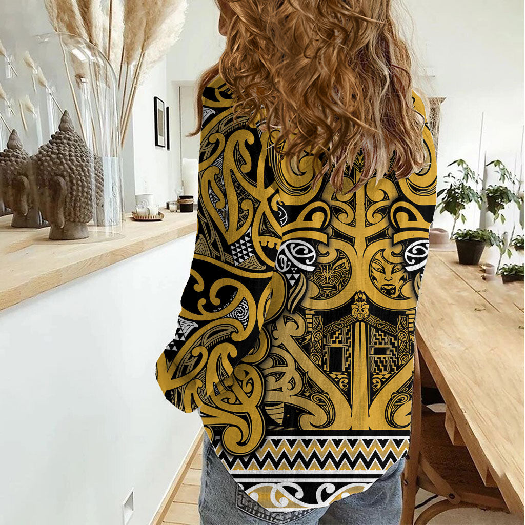Aotearoa Iwi Ngāti Tama ki Te Waipounamu Trust Women Casual Shirt Maori Wharenui House Tribal Pattern LT9 - Polynesian Pride