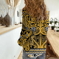 Aotearoa Iwi Ngāti Tama ki Te Waipounamu Trust Women Casual Shirt Maori Wharenui House Tribal Pattern LT9 - Polynesian Pride