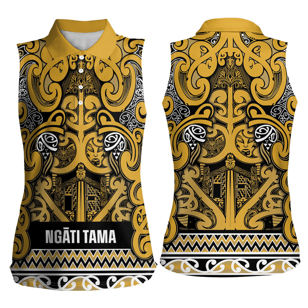 Aotearoa Iwi Ngāti Tama ki Te Waipounamu Trust Women Sleeveless Polo Shirt Maori Wharenui House Tribal Pattern LT9 - Polynesian Pride