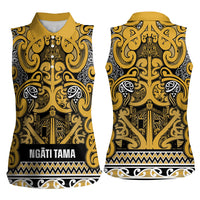 Aotearoa Iwi Ngāti Tama ki Te Waipounamu Trust Women Sleeveless Polo Shirt Maori Wharenui House Tribal Pattern LT9 - Polynesian Pride