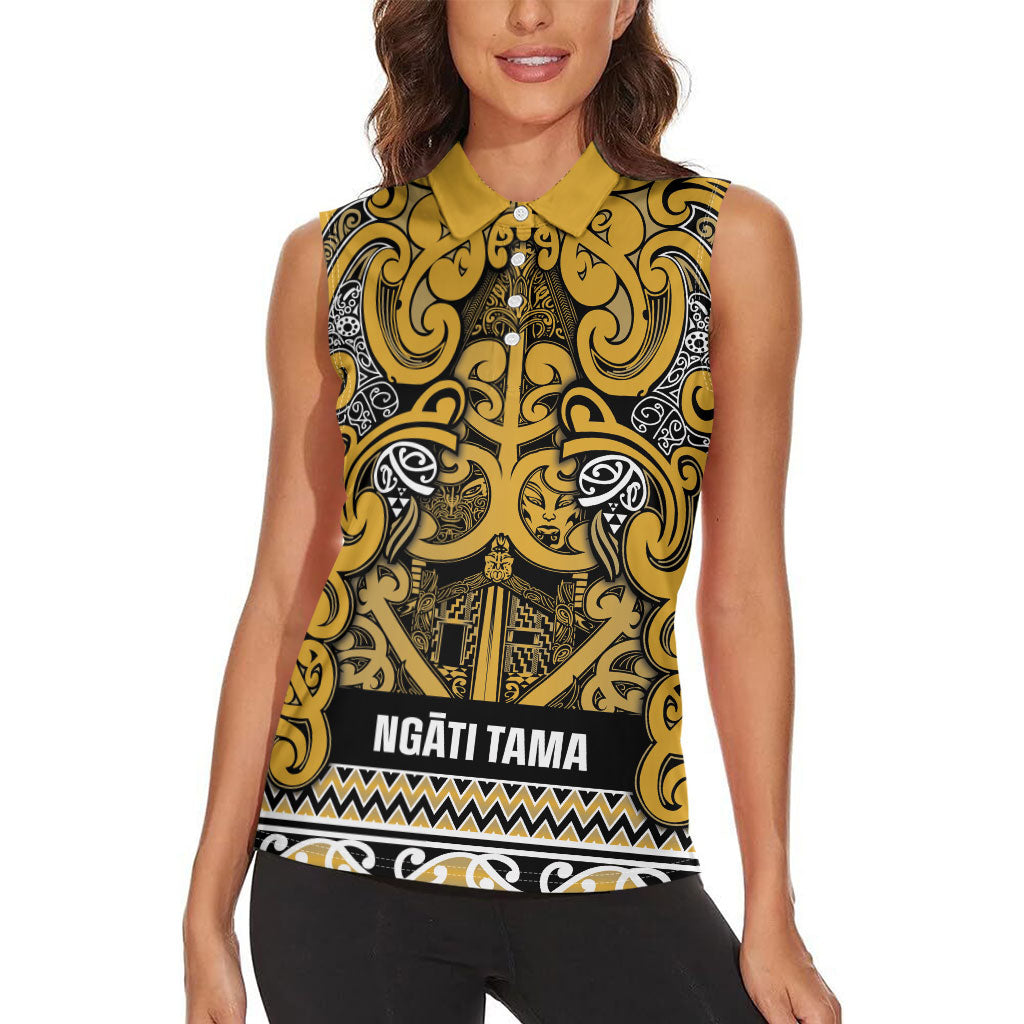 Aotearoa Iwi Ngāti Tama ki Te Waipounamu Trust Women Sleeveless Polo Shirt Maori Wharenui House Tribal Pattern LT9 - Polynesian Pride