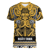 Aotearoa Iwi Ngāti Tama ki Te Waipounamu Trust Women V-Neck T-Shirt Maori Wharenui House Tribal Pattern LT9 Female Gold - Polynesian Pride