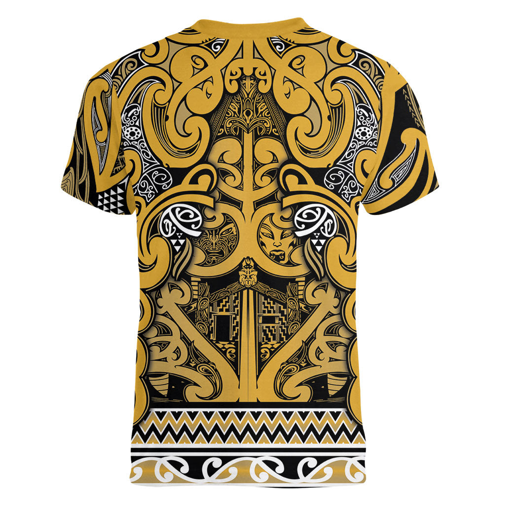 Aotearoa Iwi Ngāti Tama ki Te Waipounamu Trust Women V-Neck T-Shirt Maori Wharenui House Tribal Pattern LT9 - Polynesian Pride