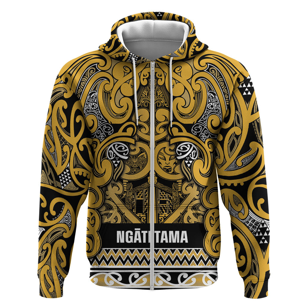 Aotearoa Iwi Ngāti Tama ki Te Waipounamu Trust Zip Hoodie Maori Wharenui House Tribal Pattern LT9 Zip Hoodie Gold - Polynesian Pride