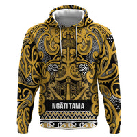 Aotearoa Iwi Ngāti Tama ki Te Waipounamu Trust Zip Hoodie Maori Wharenui House Tribal Pattern LT9 Pullover Hoodie Gold - Polynesian Pride
