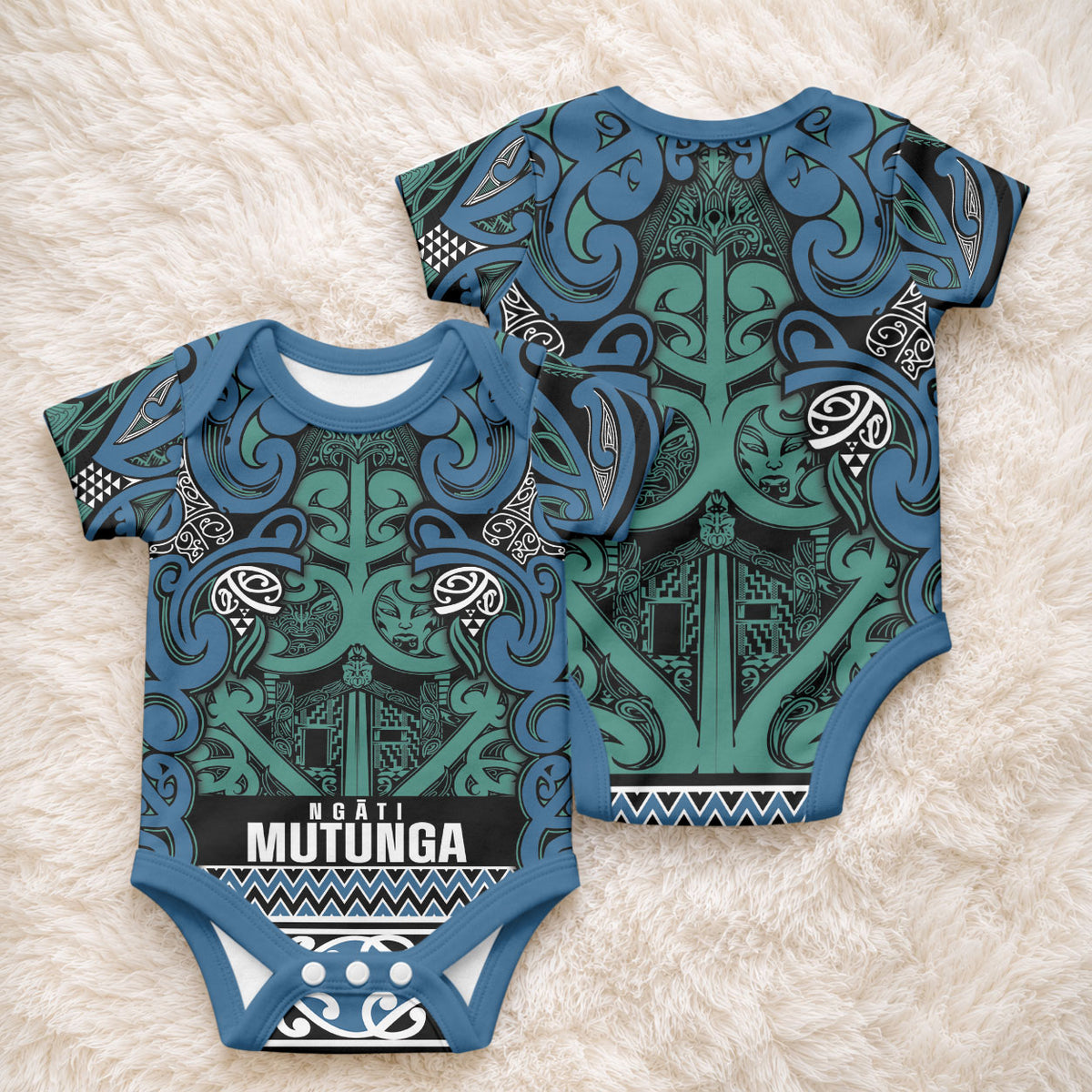Aotearoa Iwi Ngati Mutunga Baby Onesie Maori Wharenui House Tribal Pattern