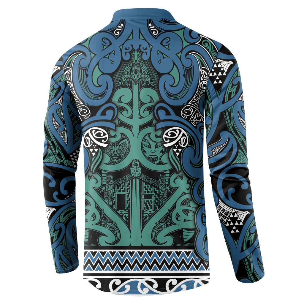 Aotearoa Iwi Ngati Mutunga Button Sweatshirt Maori Wharenui House Tribal Pattern