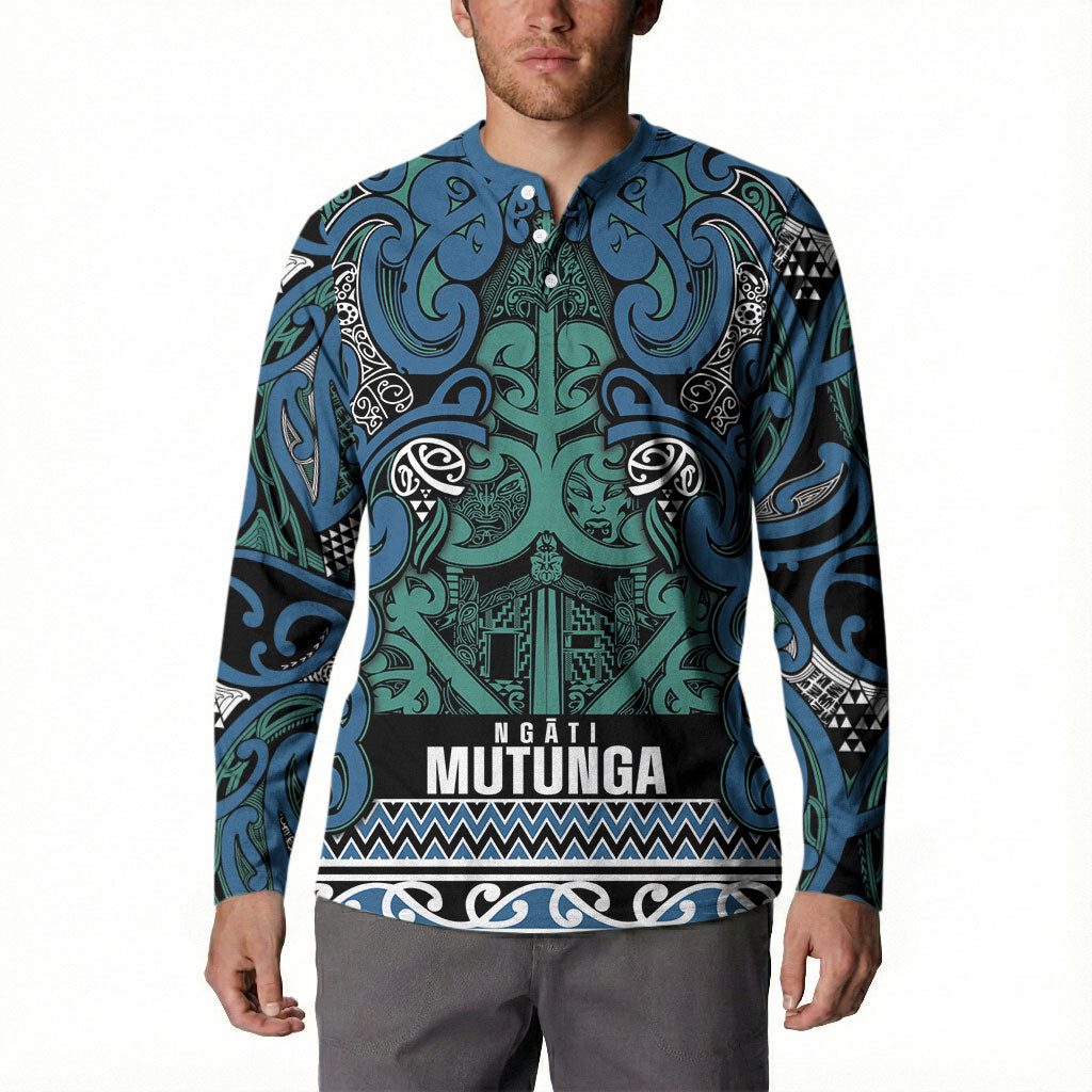Aotearoa Iwi Ngati Mutunga Button Sweatshirt Maori Wharenui House Tribal Pattern