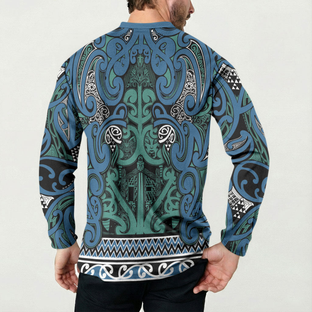 Aotearoa Iwi Ngati Mutunga Button Sweatshirt Maori Wharenui House Tribal Pattern