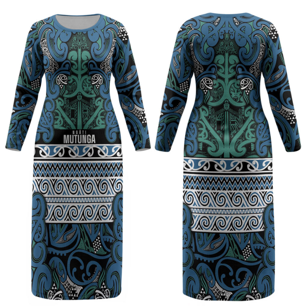 Aotearoa Iwi Ngati Mutunga Couples Matching Long Sleeve Bodycon Dress and Long Sleeve Button Shirt Maori Wharenui House Tribal Pattern