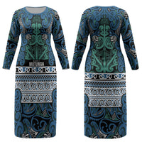 Aotearoa Iwi Ngati Mutunga Couples Matching Long Sleeve Bodycon Dress and Long Sleeve Button Shirt Maori Wharenui House Tribal Pattern