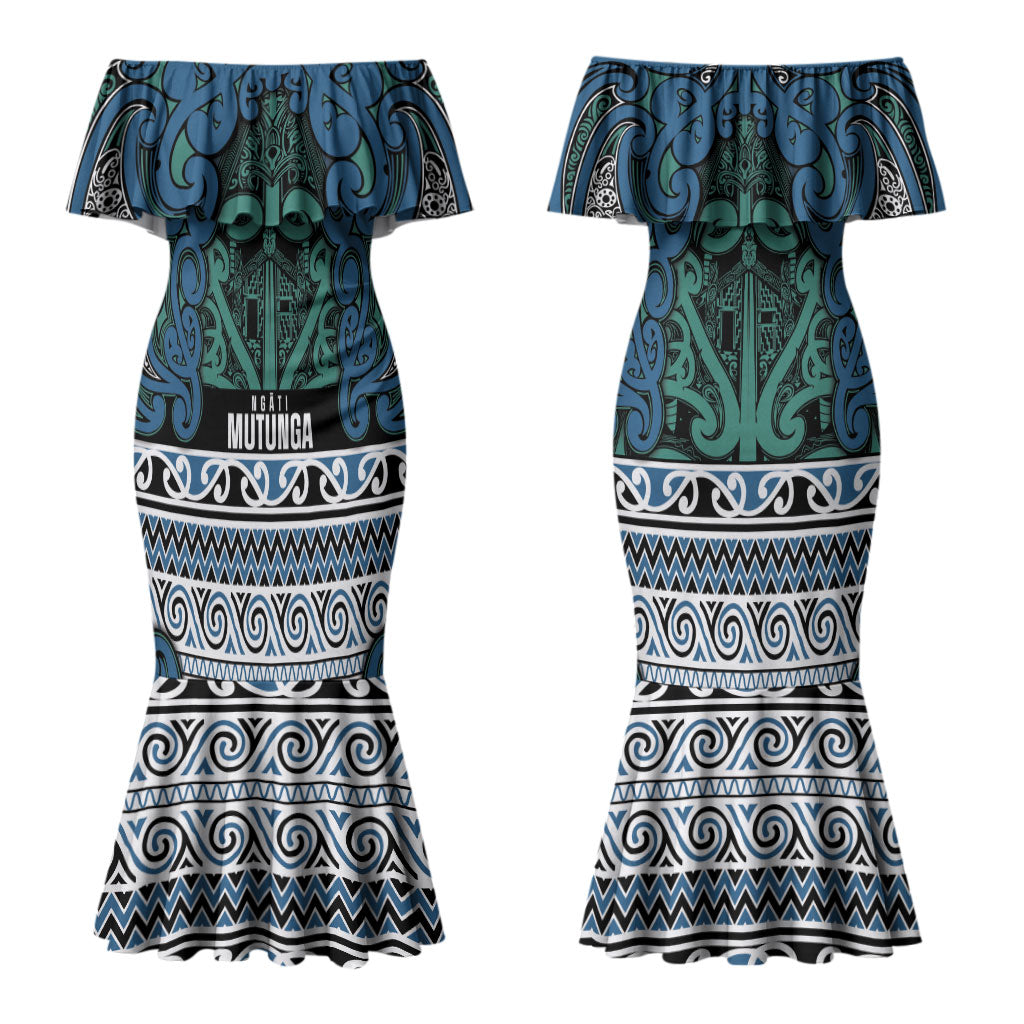 Aotearoa Iwi Ngati Mutunga Couples Matching Mermaid Dress and Hawaiian Shirt Maori Wharenui House Tribal Pattern