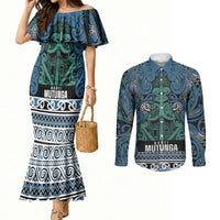 Aotearoa Iwi Ngati Mutunga Couples Matching Mermaid Dress and Long Sleeve Button Shirt Maori Wharenui House Tribal Pattern
