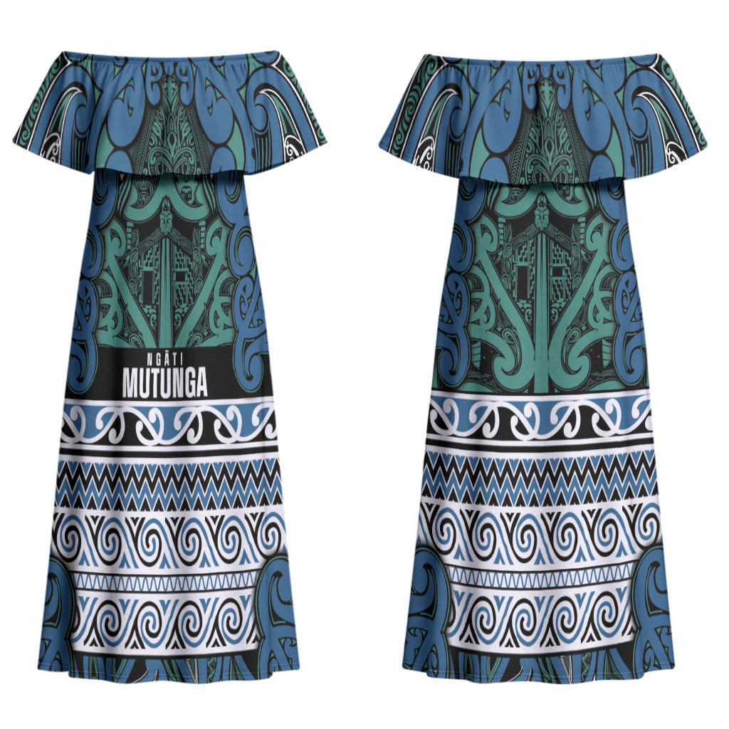 Aotearoa Iwi Ngati Mutunga Couples Matching Off Shoulder Maxi Dress and Hawaiian Shirt Maori Wharenui House Tribal Pattern