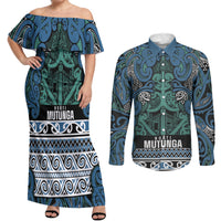Aotearoa Iwi Ngati Mutunga Couples Matching Off Shoulder Maxi Dress and Long Sleeve Button Shirt Maori Wharenui House Tribal Pattern