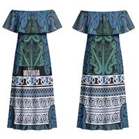Aotearoa Iwi Ngati Mutunga Couples Matching Off Shoulder Maxi Dress and Long Sleeve Button Shirt Maori Wharenui House Tribal Pattern