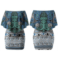 Aotearoa Iwi Ngati Mutunga Couples Matching Off Shoulder Short Dress and Hawaiian Shirt Maori Wharenui House Tribal Pattern