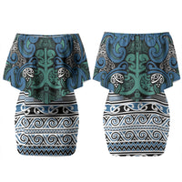 Aotearoa Iwi Ngati Mutunga Couples Matching Off Shoulder Short Dress and Long Sleeve Button Shirt Maori Wharenui House Tribal Pattern