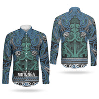 Aotearoa Iwi Ngati Mutunga Couples Matching Off The Shoulder Long Sleeve Dress and Long Sleeve Button Shirt Maori Wharenui House Tribal Pattern