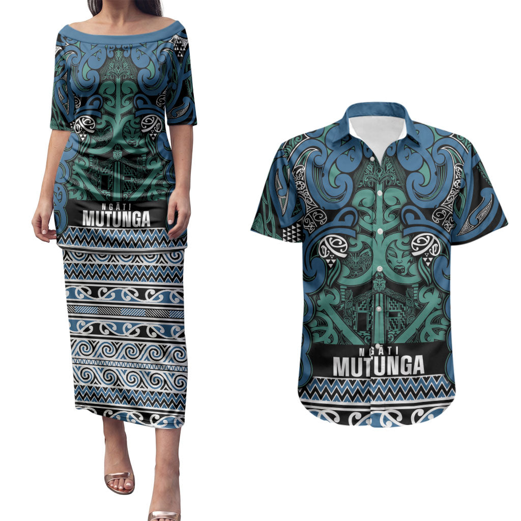 Aotearoa Iwi Ngati Mutunga Couples Matching Puletasi and Hawaiian Shirt Maori Wharenui House Tribal Pattern
