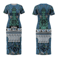 Aotearoa Iwi Ngati Mutunga Couples Matching Short Sleeve Bodycon Dress and Hawaiian Shirt Maori Wharenui House Tribal Pattern