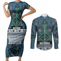 Aotearoa Iwi Ngati Mutunga Couples Matching Short Sleeve Bodycon Dress and Long Sleeve Button Shirt Maori Wharenui House Tribal Pattern